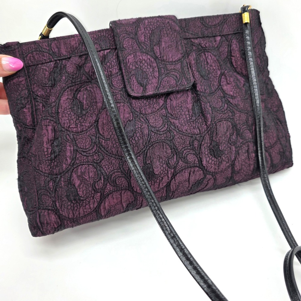 Vintage J Renee Evening Shoulder Bag Purple Black Jacquard Romantic Whimsigoth